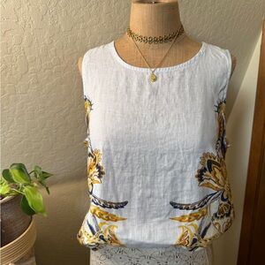 White and Blue Floral Sleeveless Top